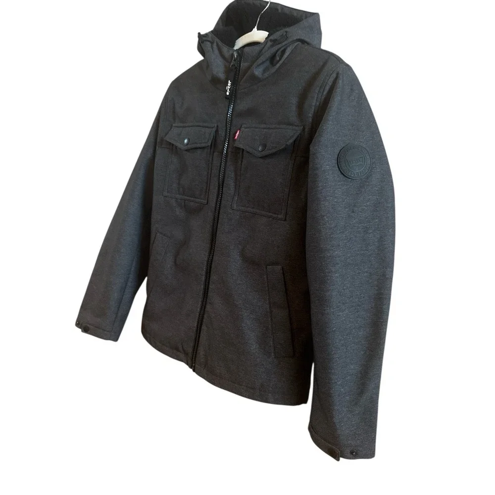 Levi's Men's Soft Shell Graphite Gray Extra Small Hooded Sherpa Lined Storm Coat